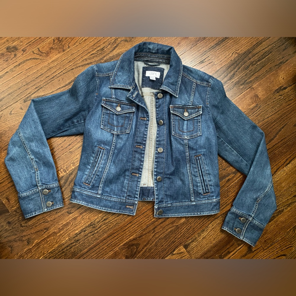 Loft- Denim Jacket Button Down Medium Dark Wash S… - image 2